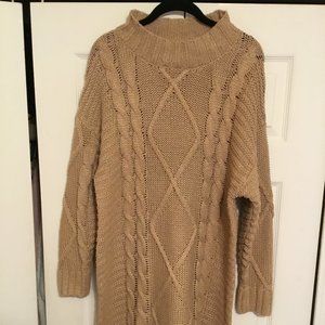 Anthropologie Amadi Cable Knit Sweater Dress Tunic. Size L. Tan, Khaki